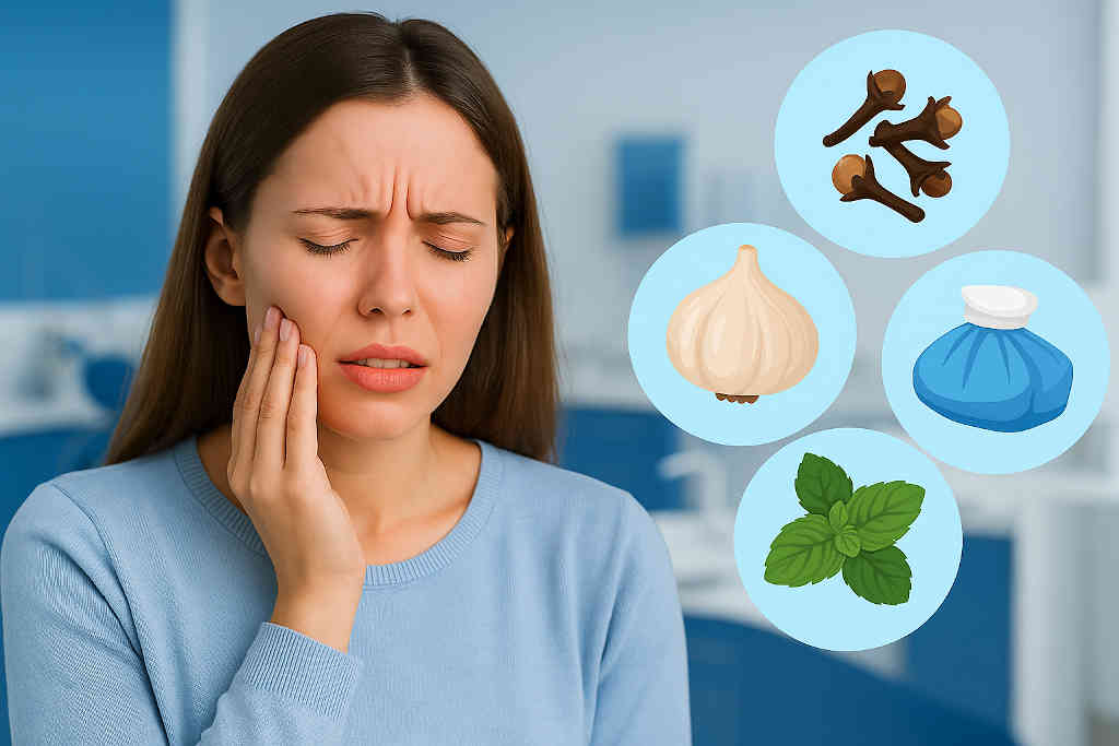 Paciente aliviando el dolor de muelas con un remedio casero en Albacete – Clínica Belmonte